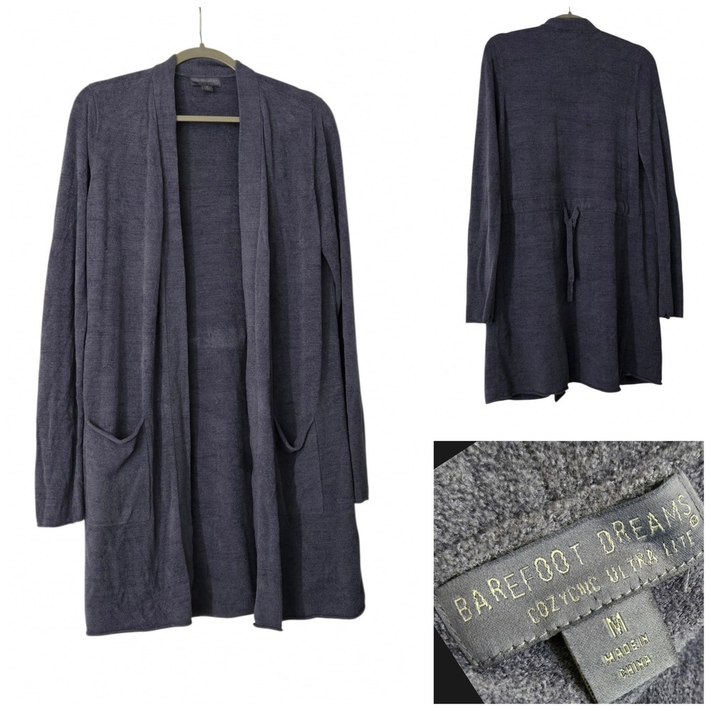 Barefoot Dreams CozyChic Ultra Lite Cardigan Carbon blue M QVWCU1121